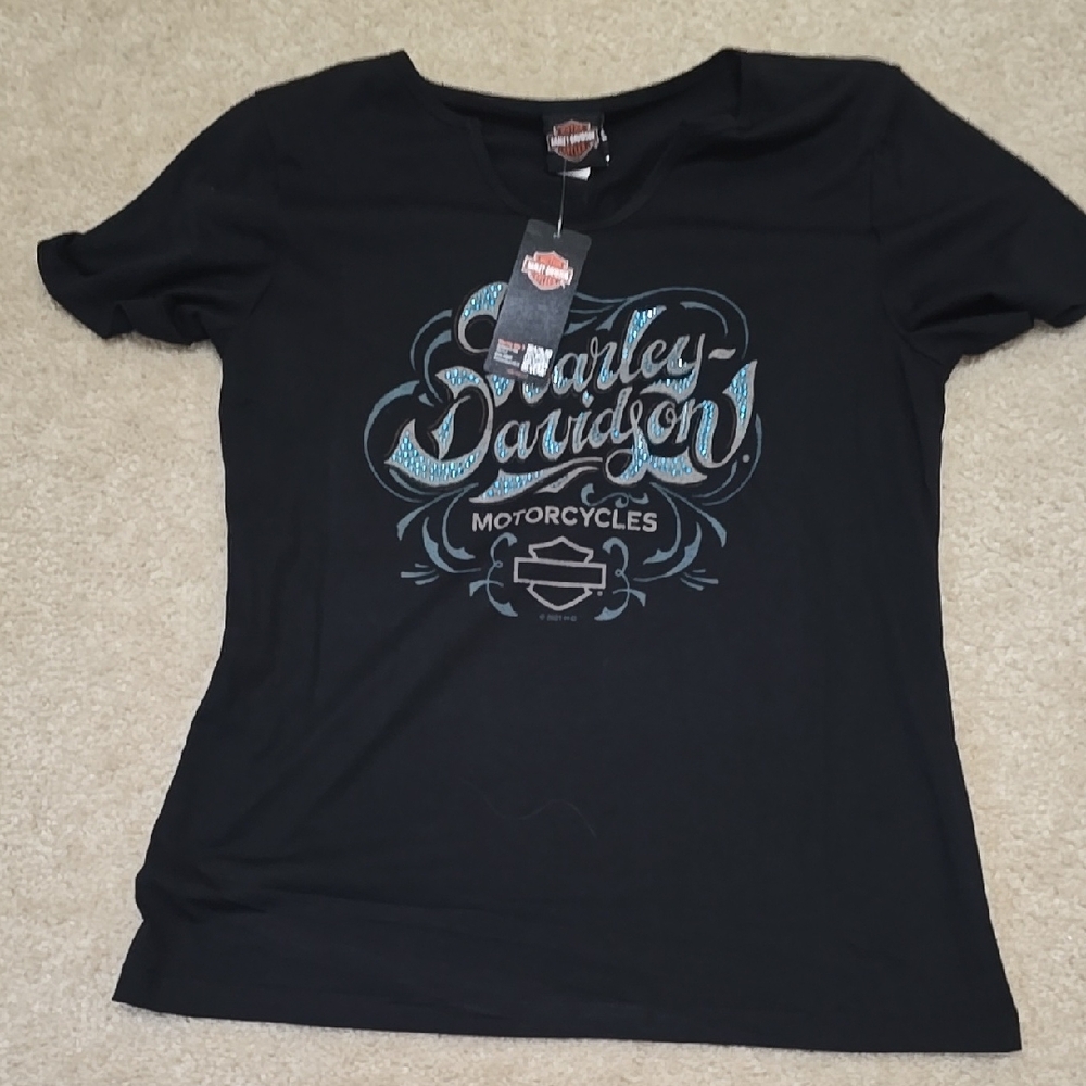 Harley-Davidson Black Tee with Blue Graphic